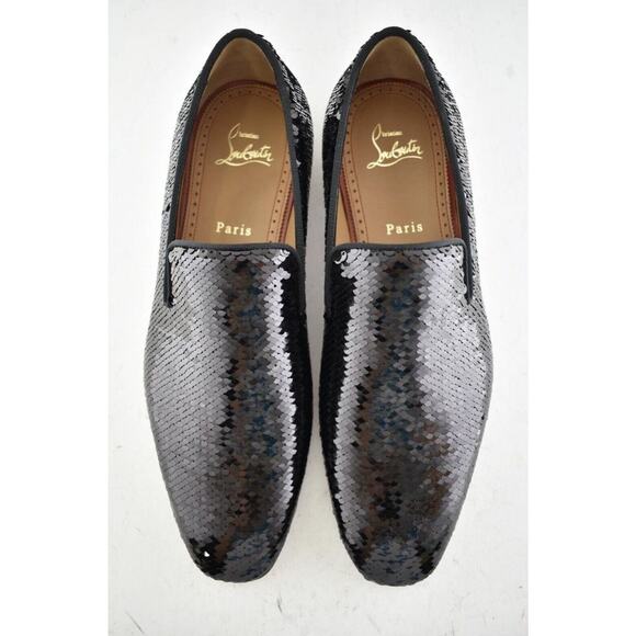 Christian Louboutin Mens Dandelion Flat Black Paillette Scallops Dress Loafer 40